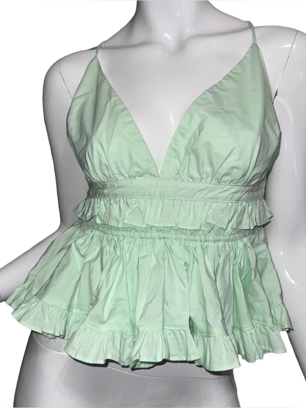 💖NWT Klesis Mint Ruffle Peplum Open‎ Back Top Fairy Soft Girl Coquette